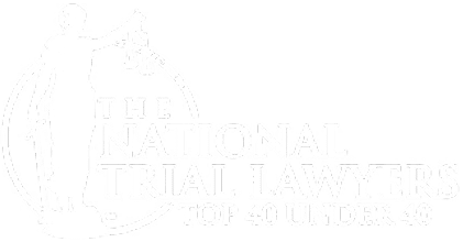 Logo for The National Black Lawyers Top 100, featuring an outline of Lady Justice holding scales and a sword, with the organizations name written beside the illustration.